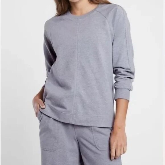 Athleta Farallon Swing Sweatshirt Size S Heathered Light Blue Cotton Crewneck - Picture 1 of 8